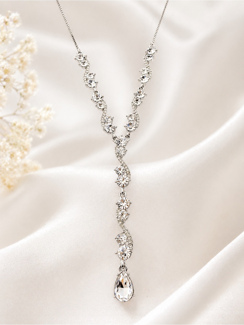 Givenchy Crystal Y-Drop Necklace Silver Tone - Picture 4 of 7